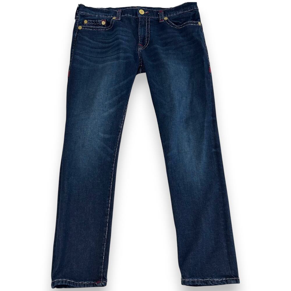 True Religion 40x32 Mens Jeans Rocco Relaxed Skinny Dark Wash 700128